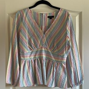 NWT J. Crew Rainbow Multicolor Stripe Seersucker Peplum Cotton Blouse